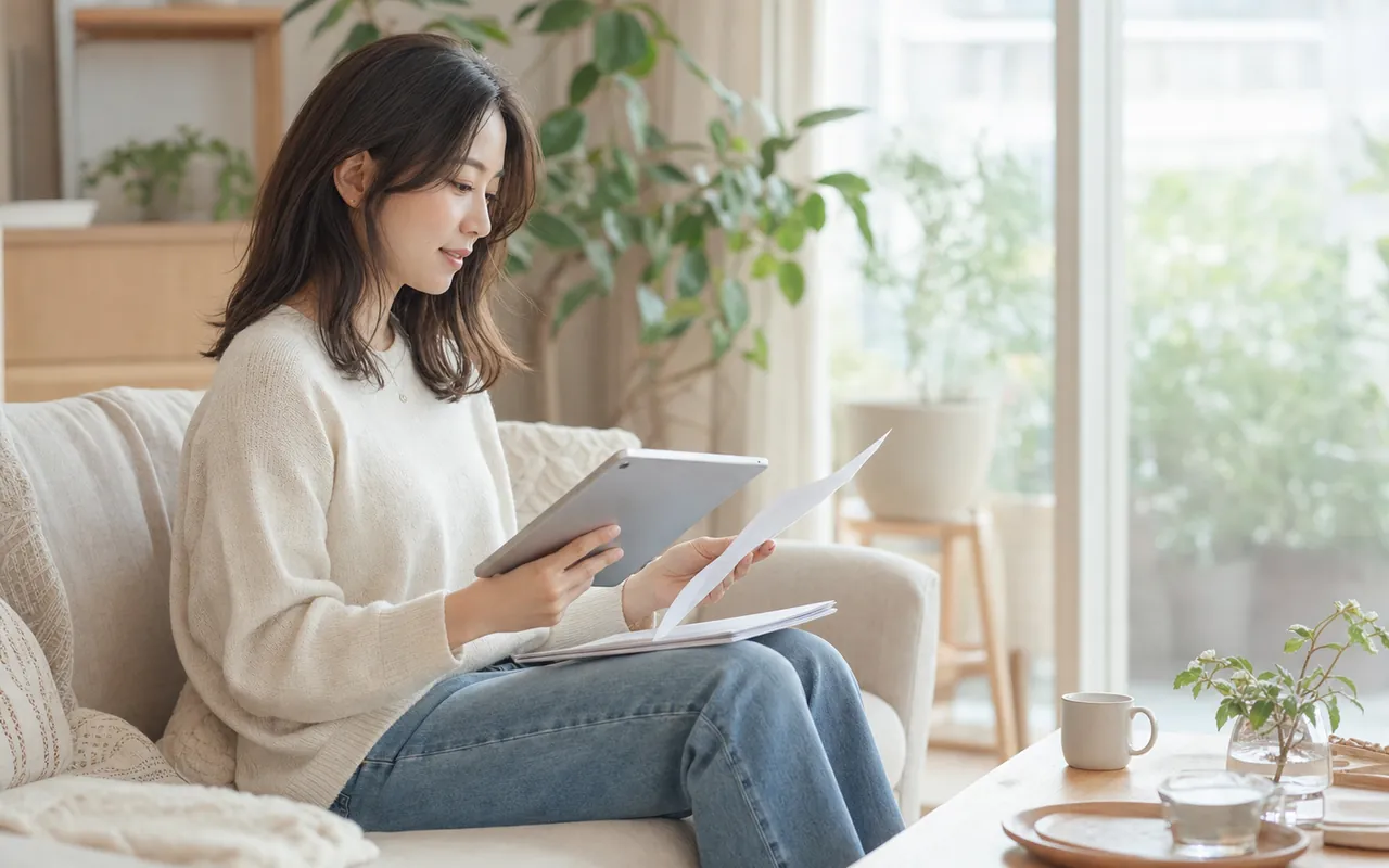 プランを落ち着いて検討する女性