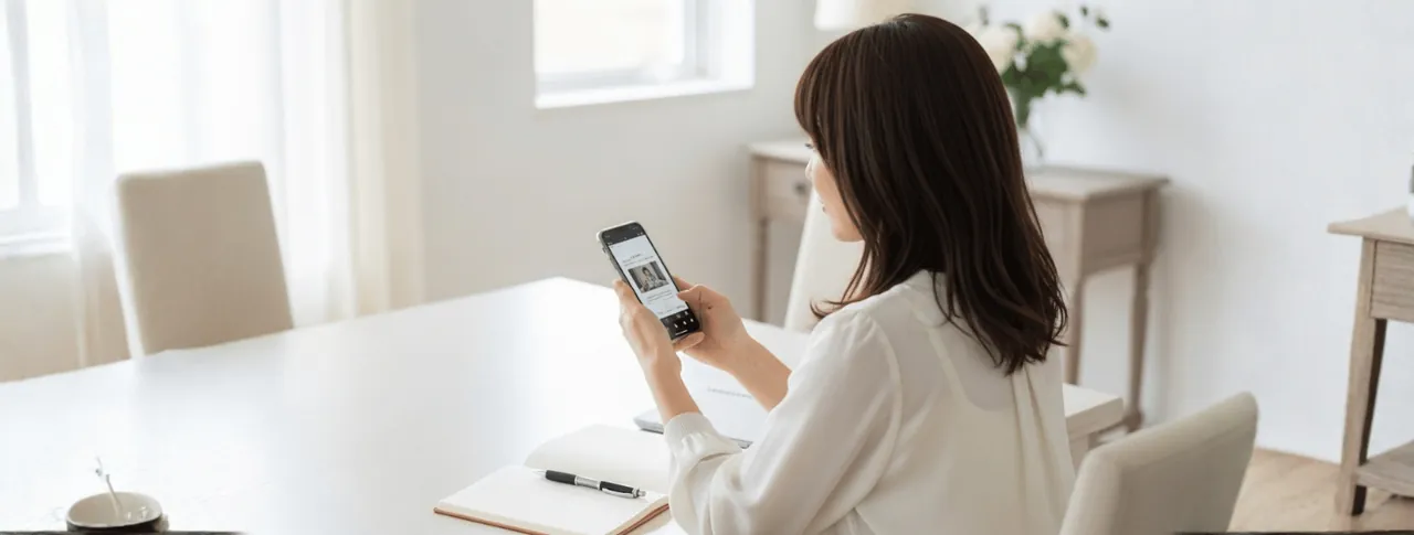 スマホで婚活診断を受ける女性の手元
